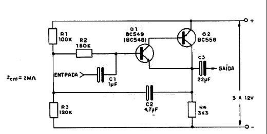  Etapa Amplificadora de 2 Transistores - Alta Impedância  