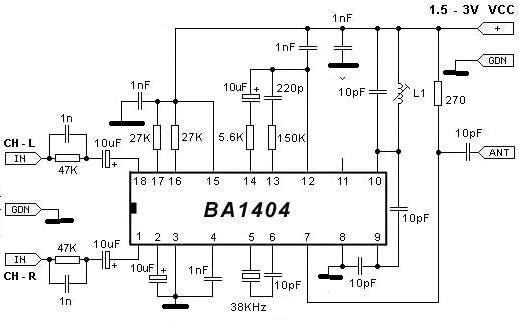  Transmissor FM Estéreo com o BA1404 