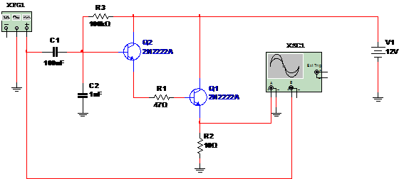    Figura 1 – Circuito completo do amplificador Darlington.
