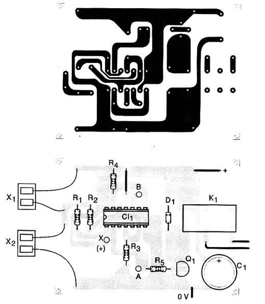 Placa de circuito impresso do biestável de toque. 